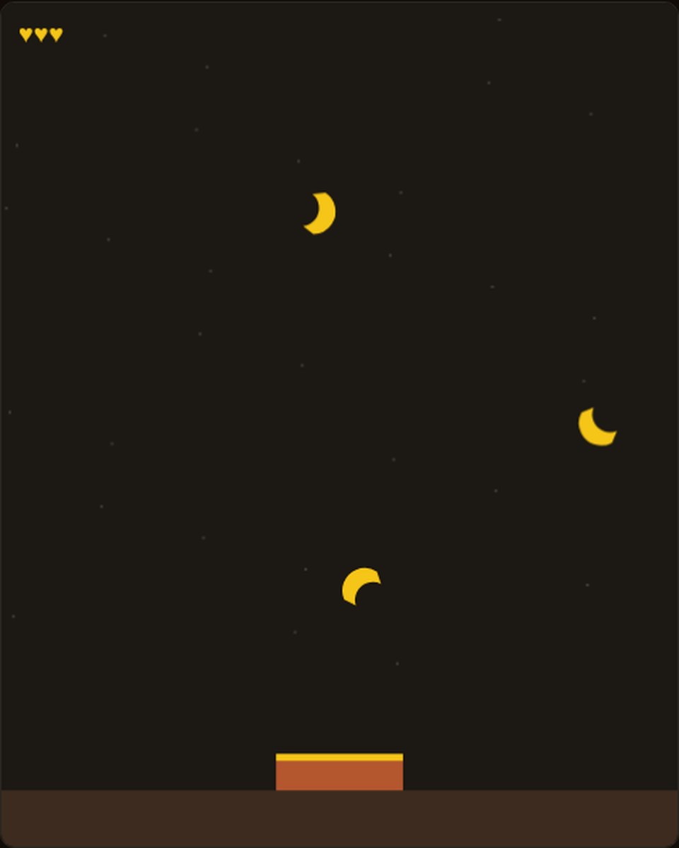 A screenshot of Banana Drop: yellow bananas falling through a starry night sky toward a basket